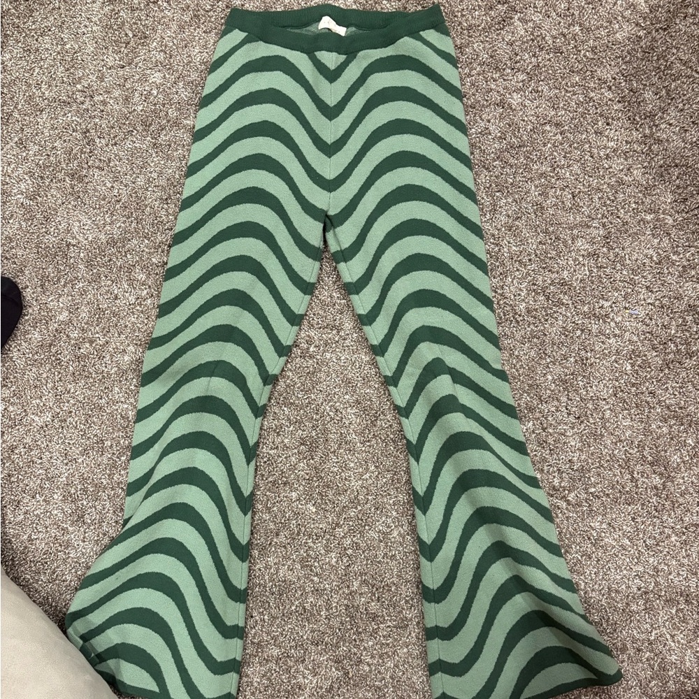 Green Striped sweater Flared Pants